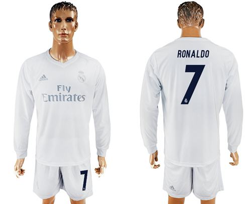 Real Madrid #7 Ronaldo Marine Environmental Protection Home Long Sleeves Soccer Club Jersey - Click Image to Close